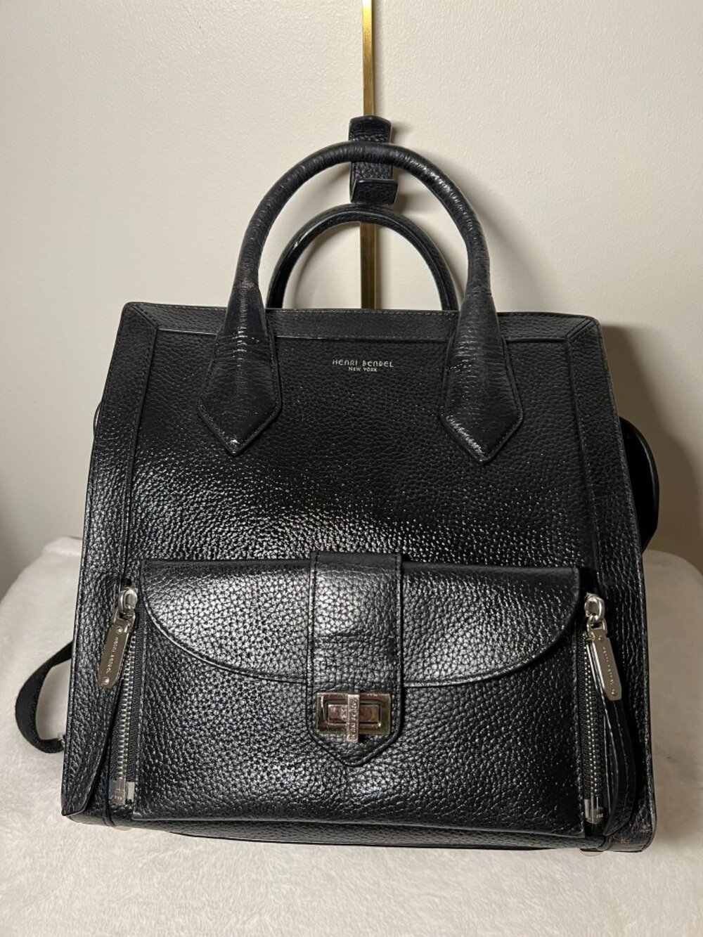 Henri Bendel Black Leather Rivington Convertible Tote Backpack Like New - RARE